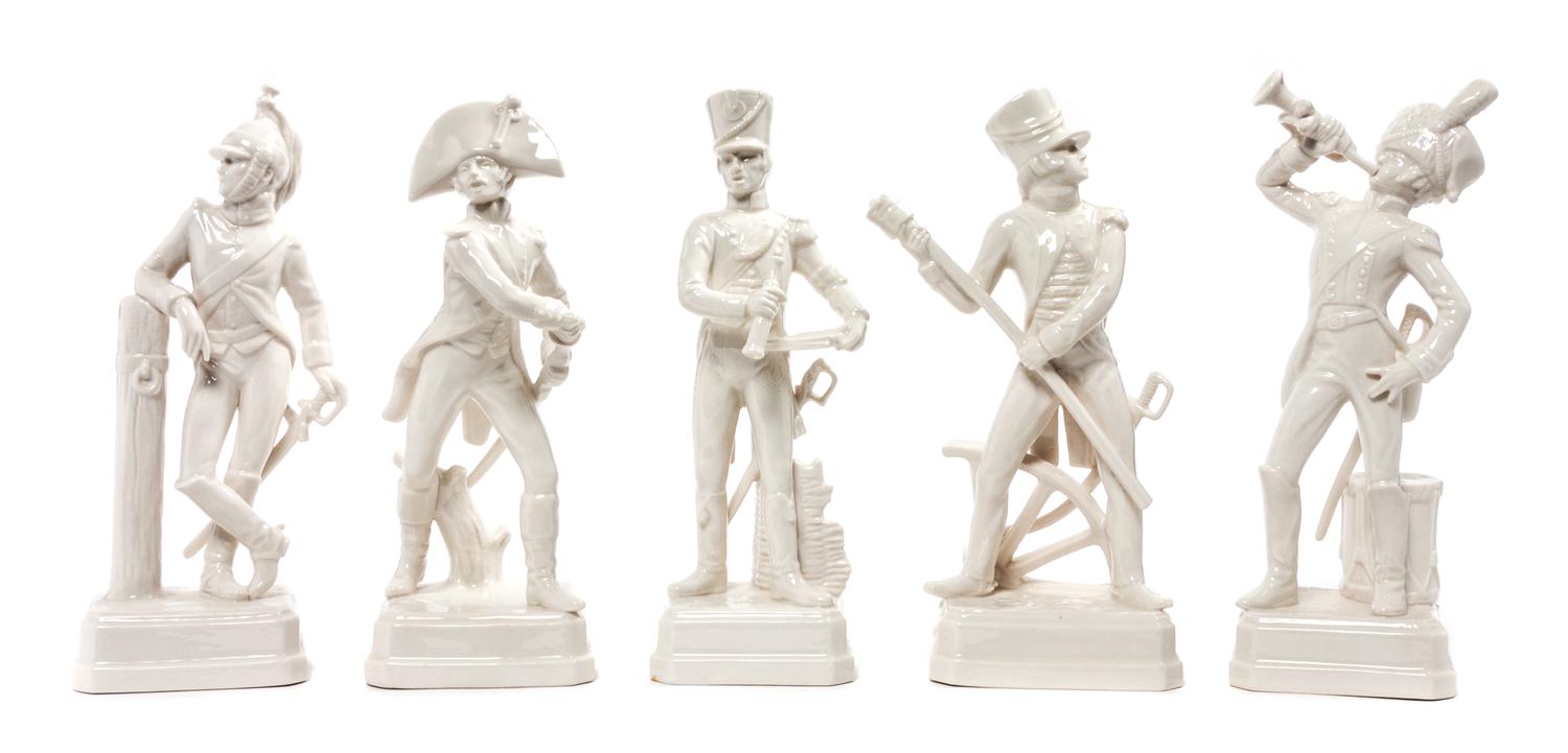 Six Goebel Blanc de Chine Soldier Figurines — 20TH CENTURY