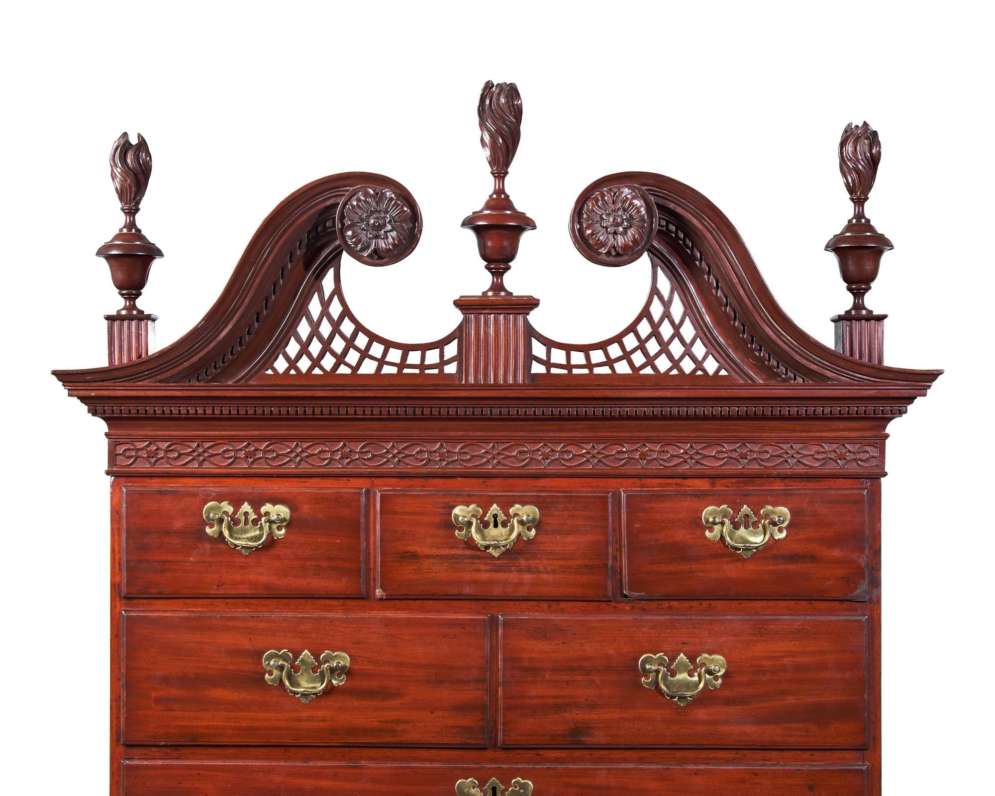 A Chippendale Fret-Carved Mahogany Chest-On-Chest