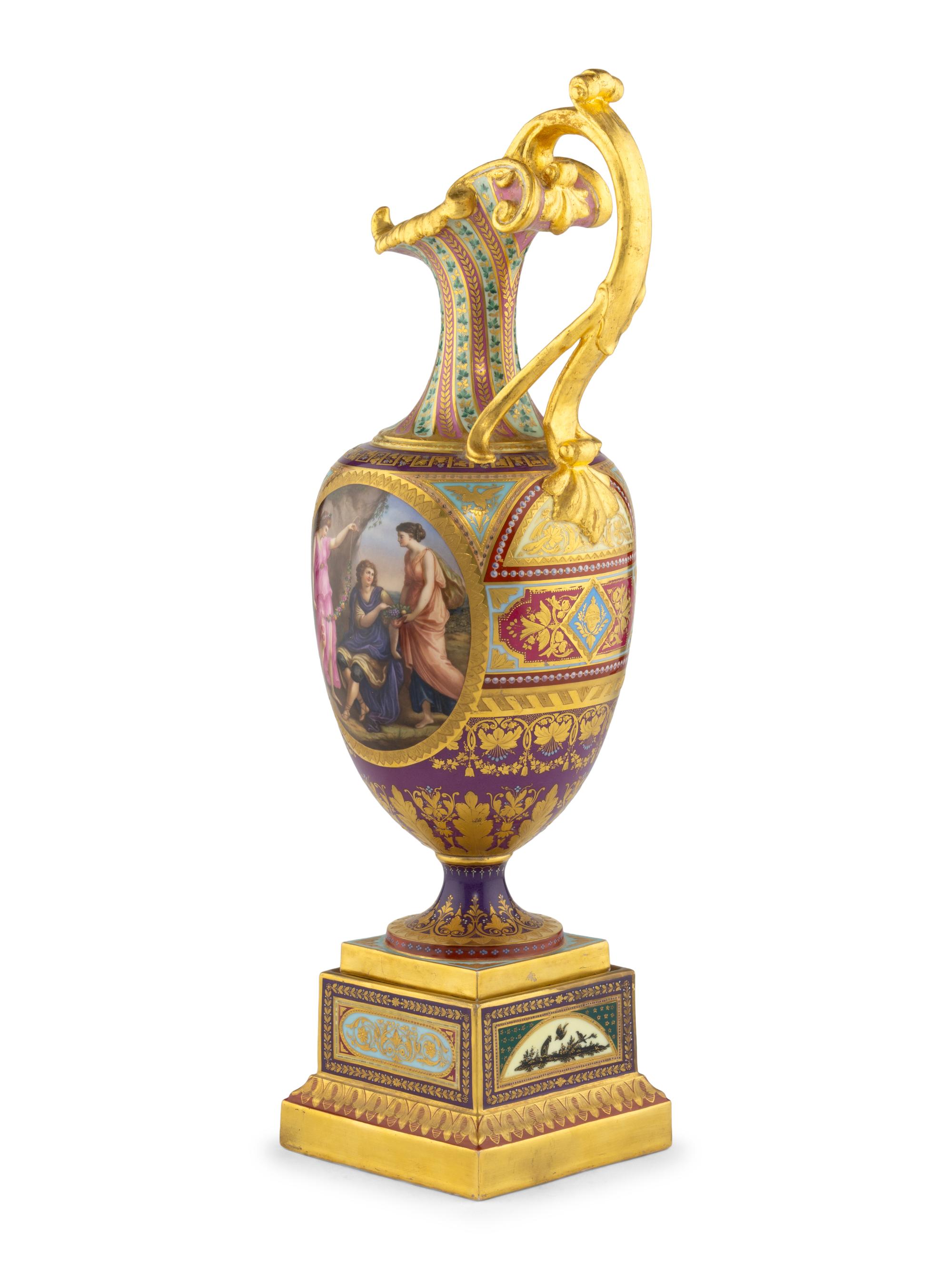 A Vienna Porcelain Ewer on Stand