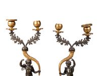 A Pair of Gilt and Patinated Bronze Figural Two-Light Candelabra