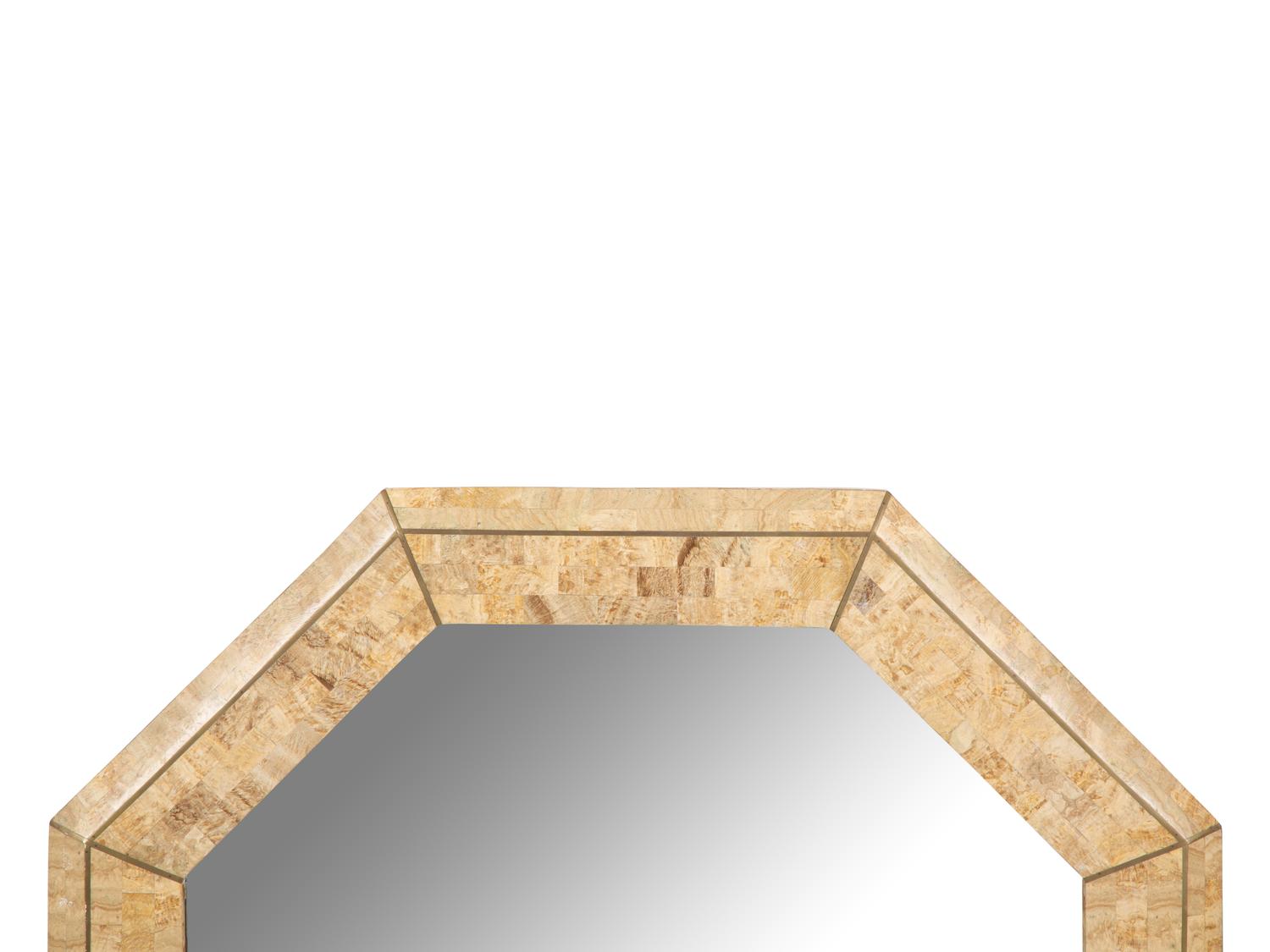A Maitland Smith Stone Tiled and Brass Inlaid Octagonal Mirror — 20TH CENTURY