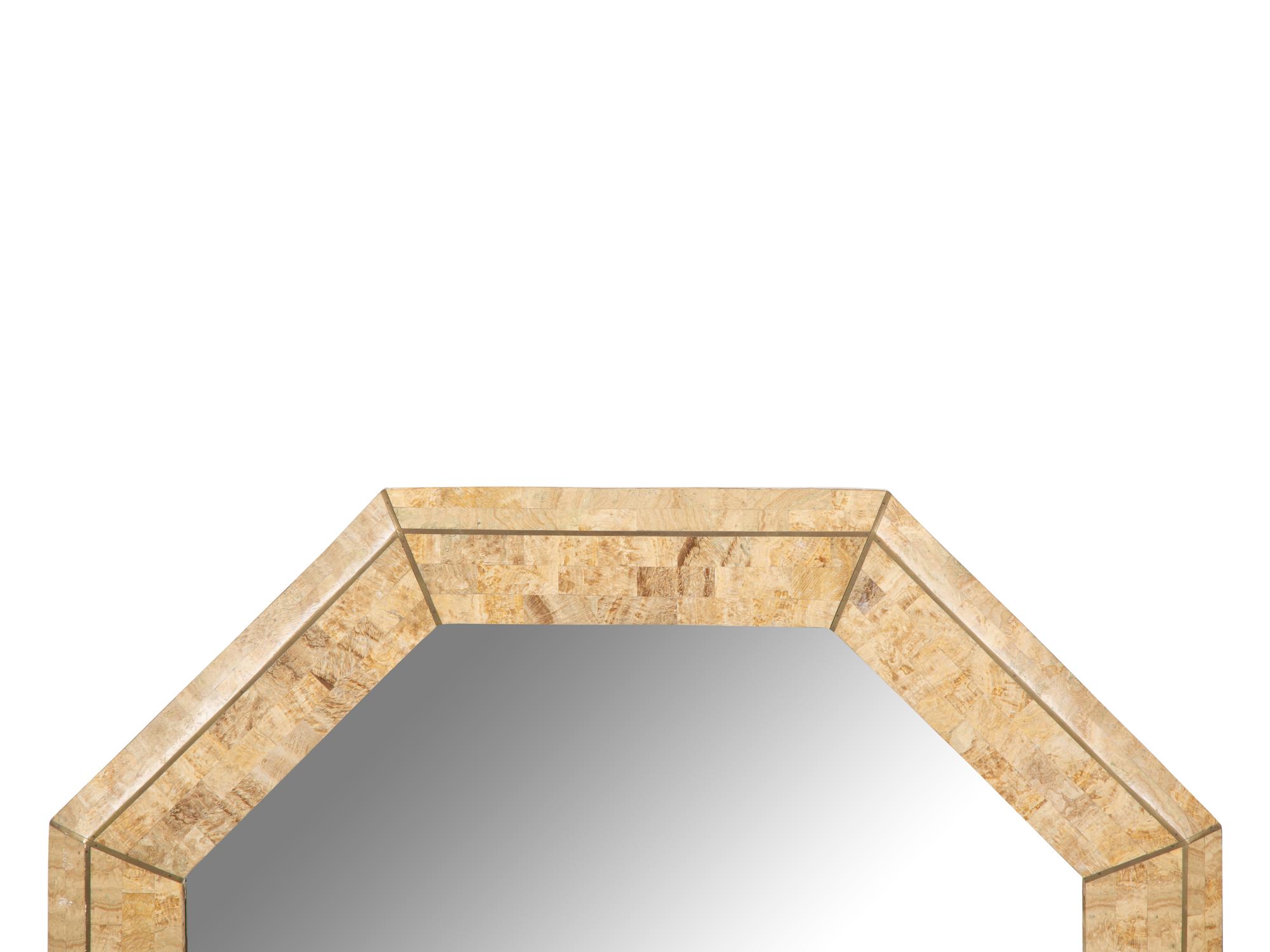 A Maitland Smith Stone Tiled and Brass Inlaid Octagonal Mirror — 20TH CENTURY