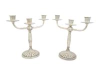A Pair of Argentine Weighted Silver Three-Light Candelabra