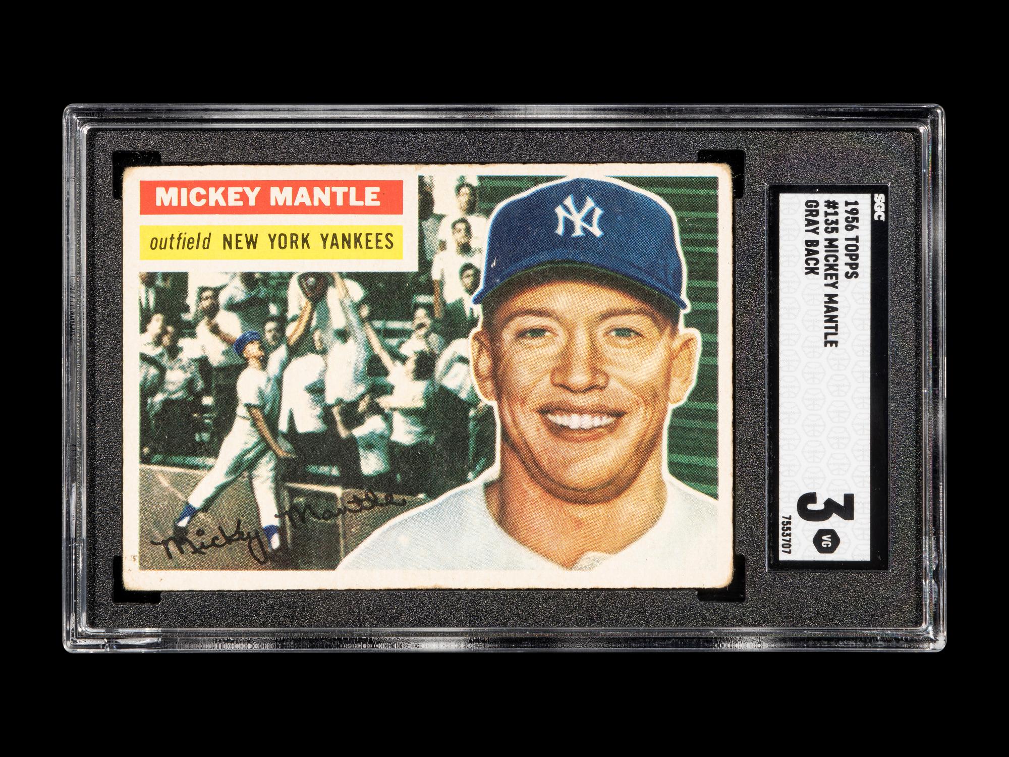 A 1956 Topps Mickey Mantle Baseball Card No. 135 Gray Back (SGC 3 VG)