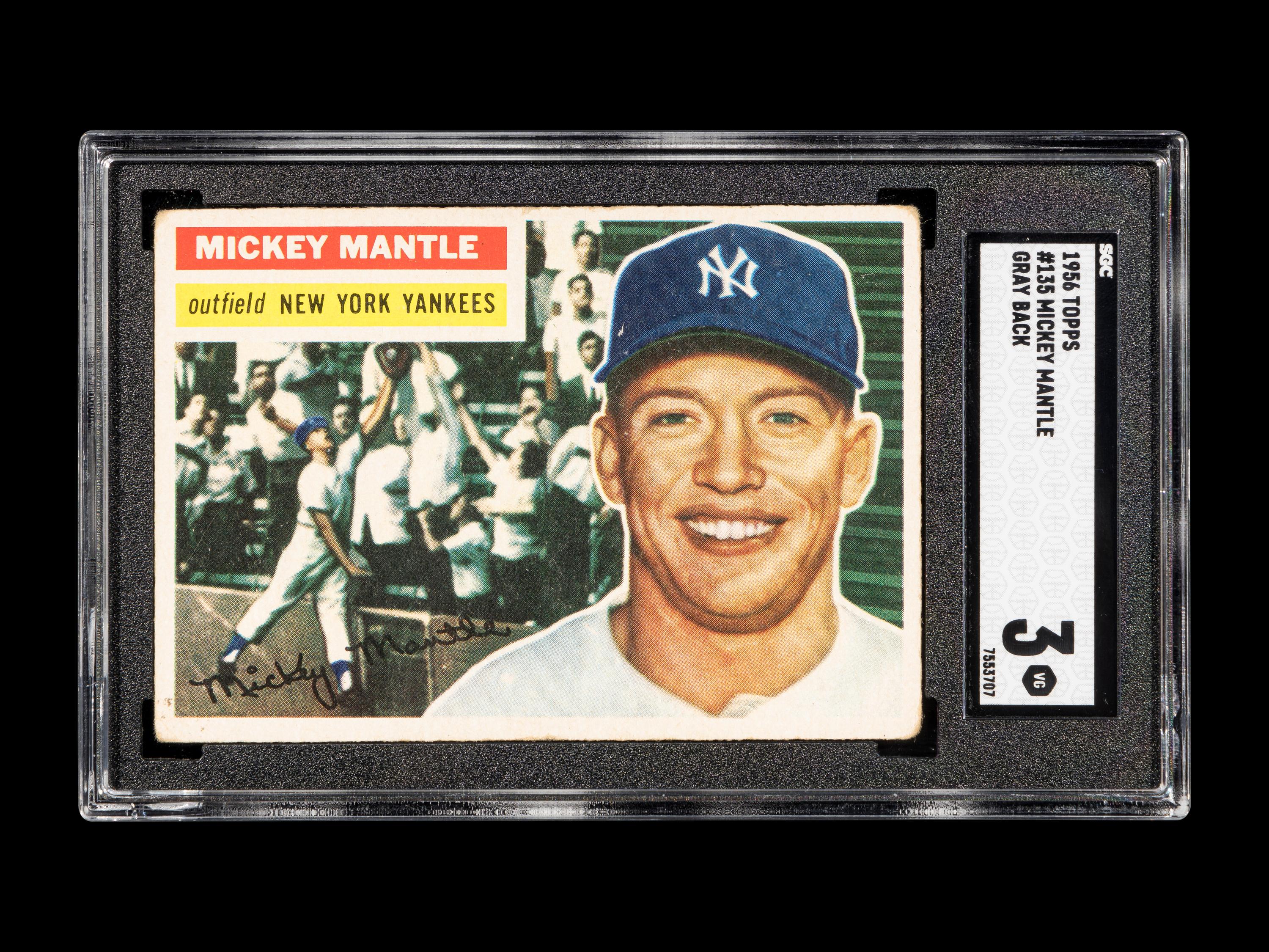 A 1956 Topps Mickey Mantle Baseball Card No. 135 Gray Back (SGC 3 VG)