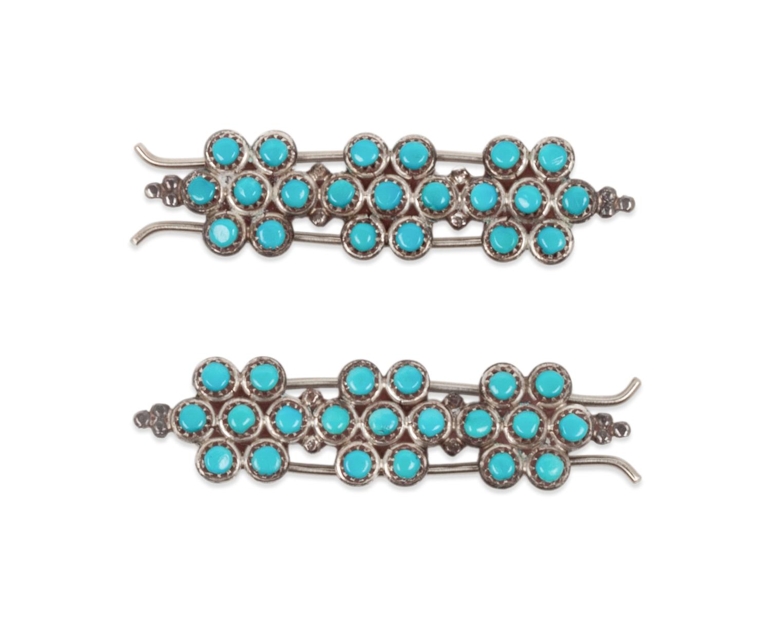 Pair of Zuni Silver and Turquoise Hair Clips