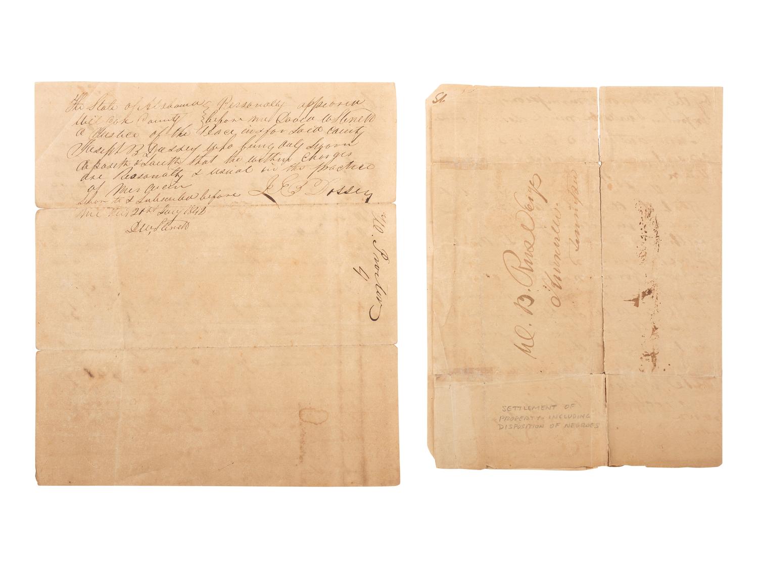 [ENSLAVEMENT & ABOLITION]. A group of documents, some related to enslaved individuals in Alabama and Tennessee.