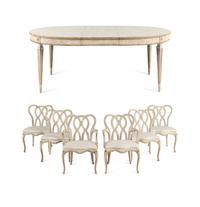 A Dennis and Leen Painted and Parcel-Gilt Dining Suite