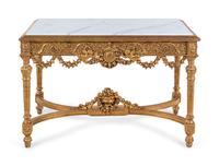 A Louis XVI Style Carved Giltwood Marble-Top Center Table