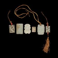 Six Chinese Jade Rectangular Pendants, 19th-20th Century — 晚清-民國 玉佩一組六件