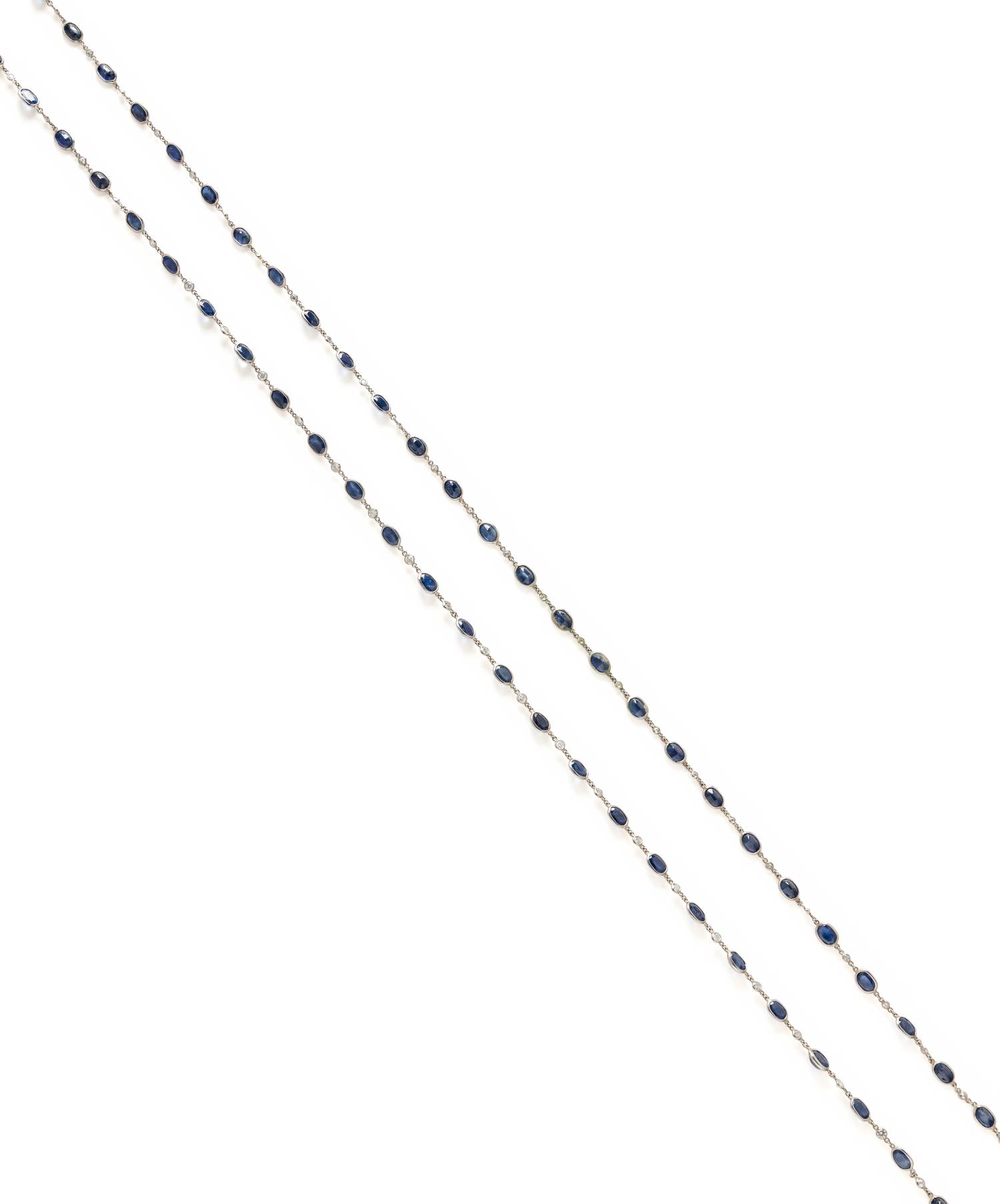 SAPPHIRE AND DIAMOND LONG CHAIN NECKLACE
