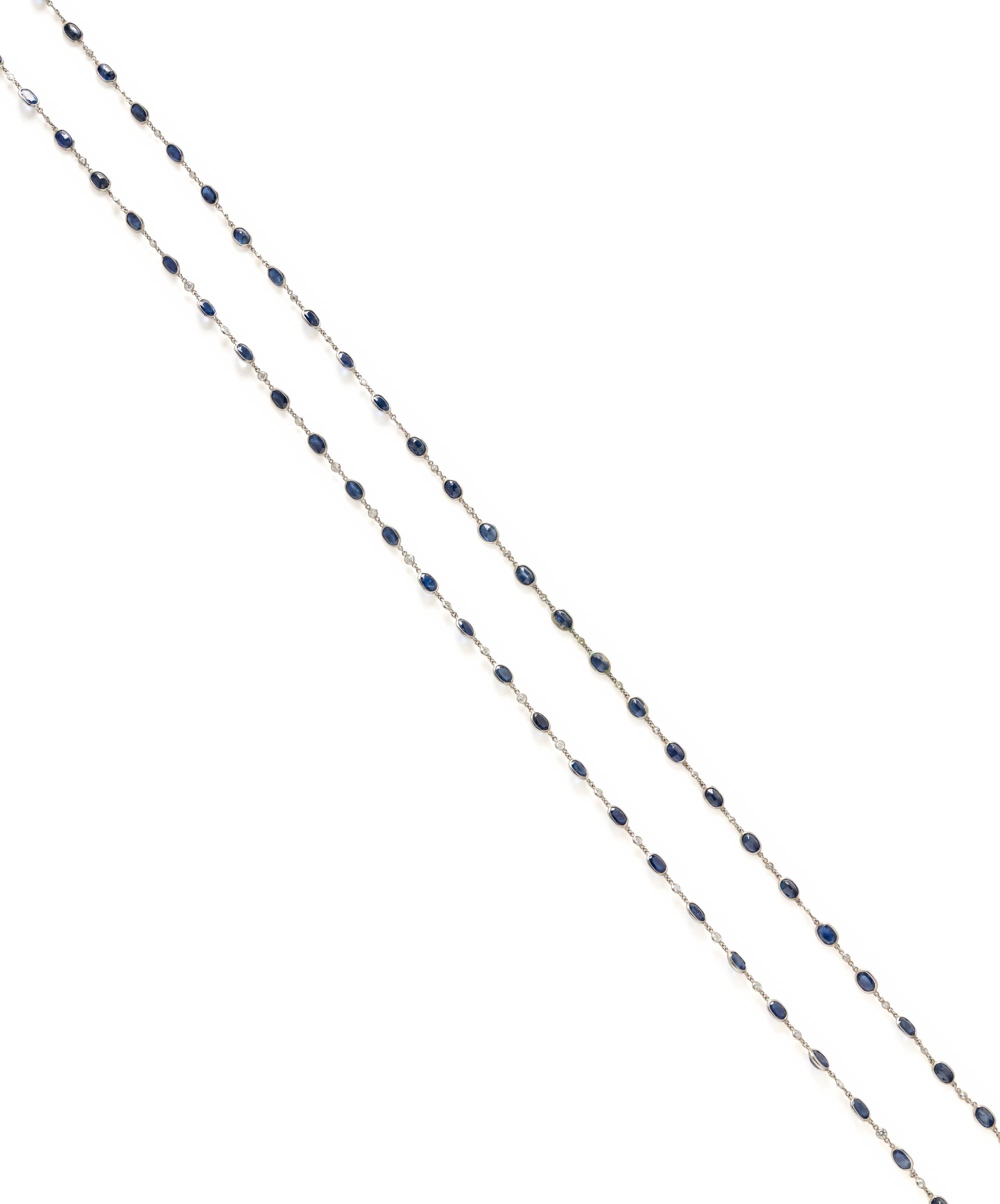 SAPPHIRE AND DIAMOND LONG CHAIN NECKLACE