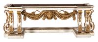 An English Carved, Painted and Giltwood Marble Top Console Table — AFTER WILLIAM KENT, 19TH CENTURY