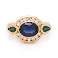 Sapphire, Diamond, Emerald, and Yellow Gold Ring