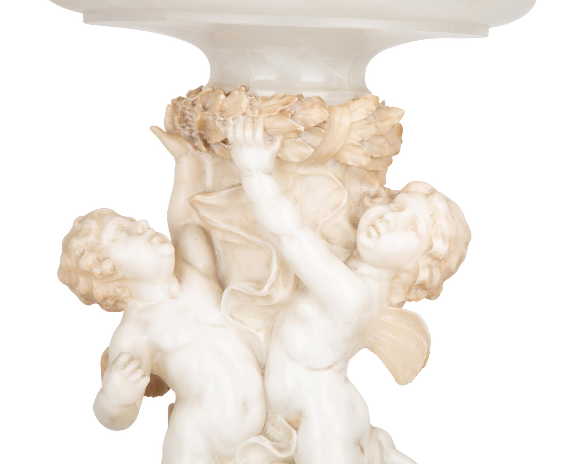 An Italian Carved Alabaster and Marble Table Lamp — 19TH CENTURY