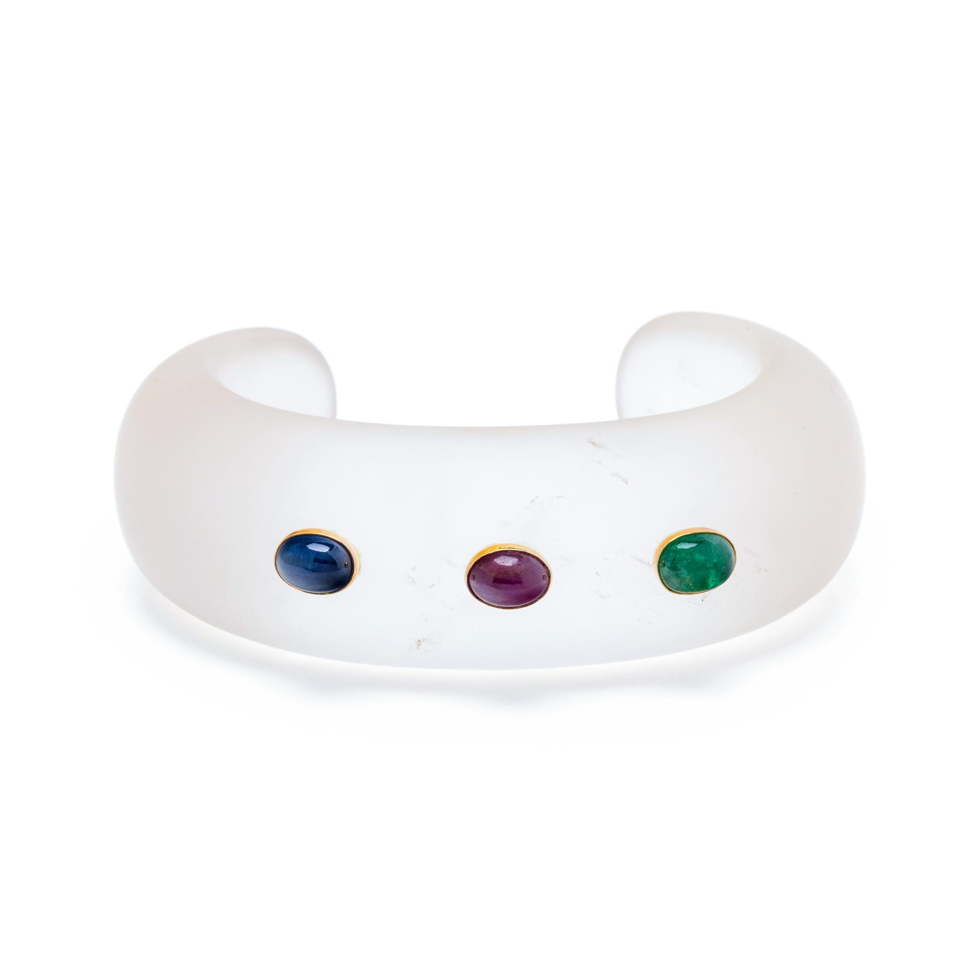 TRIANON, ROCK CRYSTAL AND GEMSTONE CUFF BRACELET