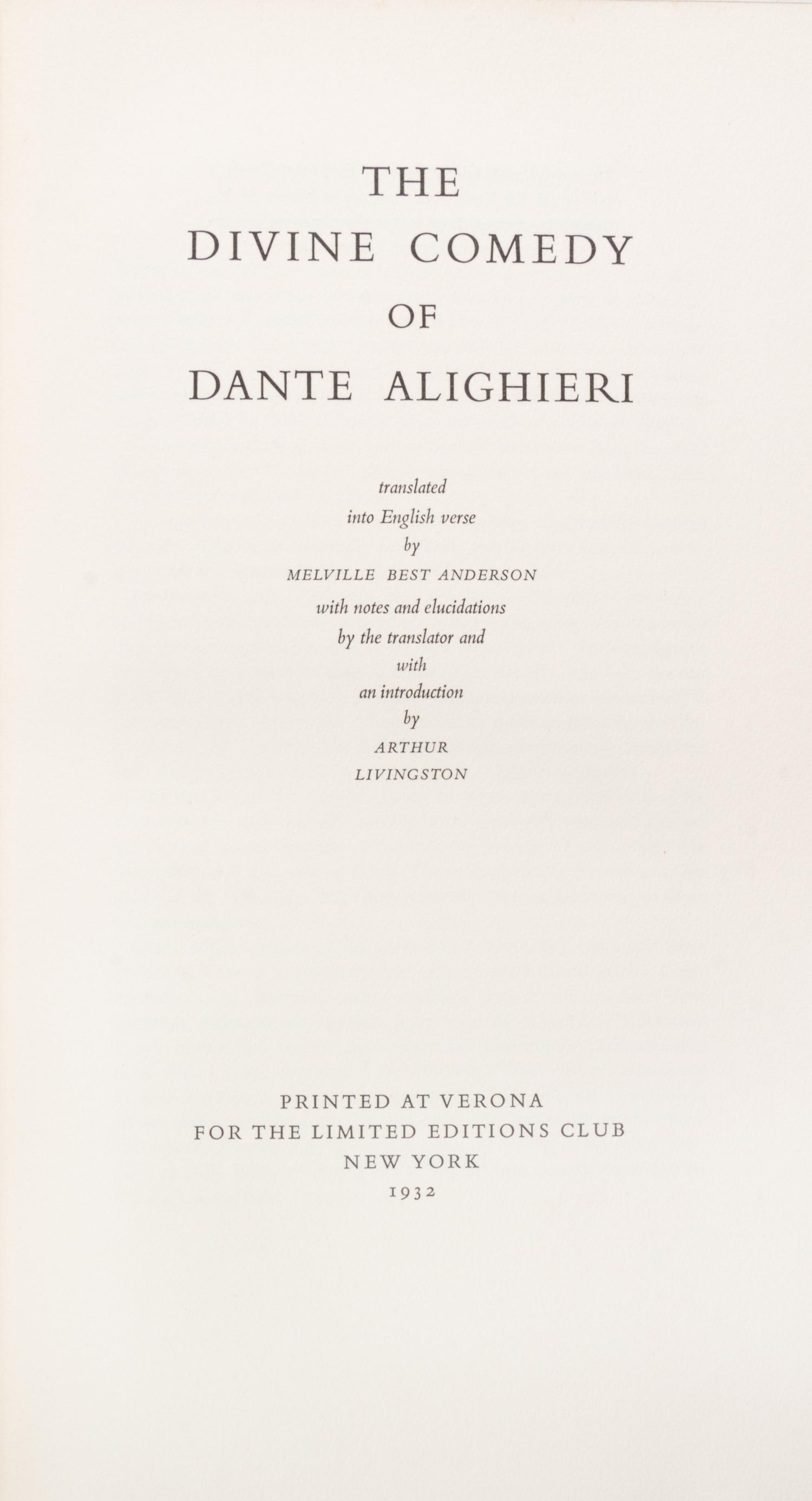 (LIMITED EDITIONS CLUB) ALIGHIERI, DANTE. The Divine Comedy. New York, 1932. Limited, signed by the designer.