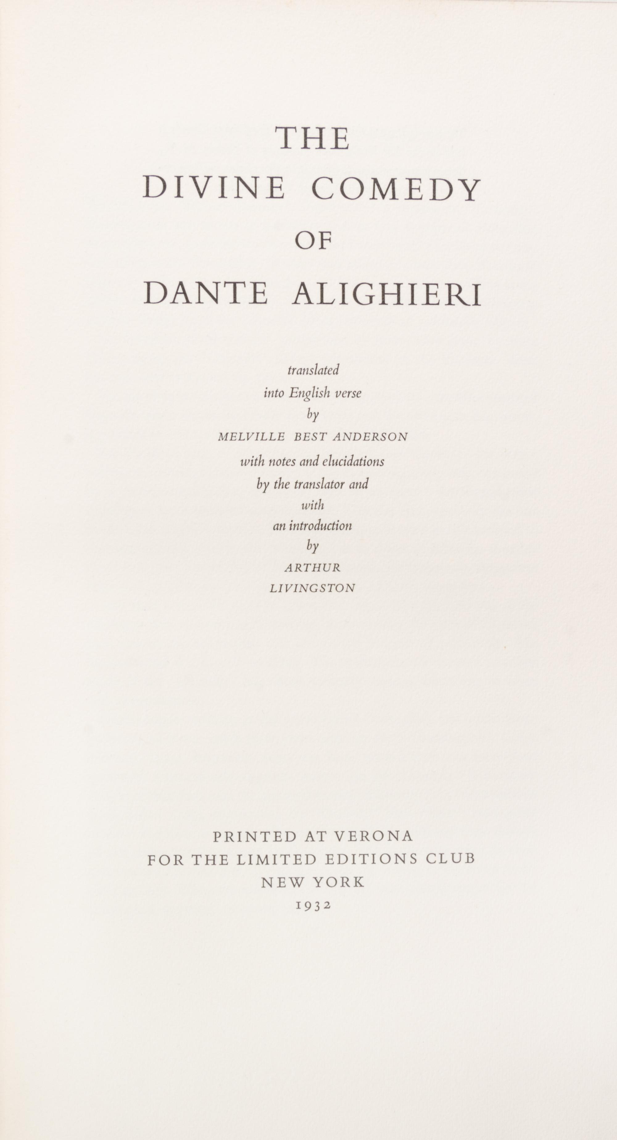 (LIMITED EDITIONS CLUB) ALIGHIERI, DANTE. The Divine Comedy. New York, 1932. Limited, signed by the designer.