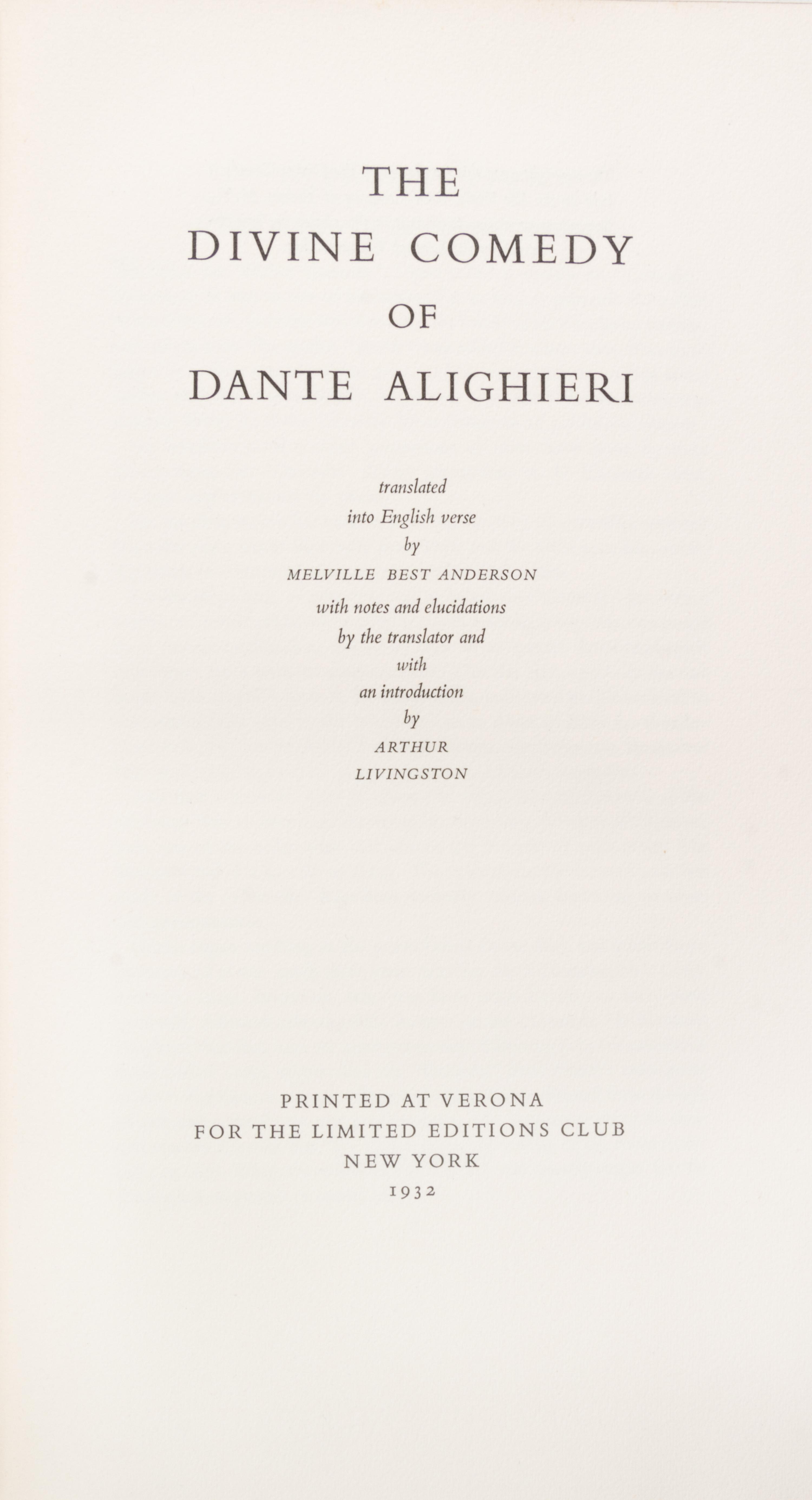 (LIMITED EDITIONS CLUB) ALIGHIERI, DANTE. The Divine Comedy. New York, 1932. Limited, signed by the designer.