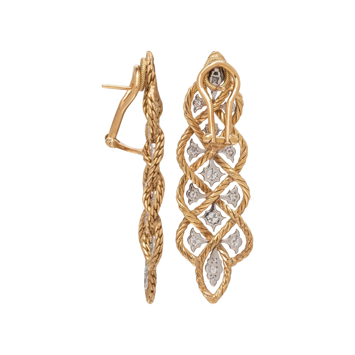 BUCCELLATI, BICOLOR GOLD AND DIAMOND EARRINGS