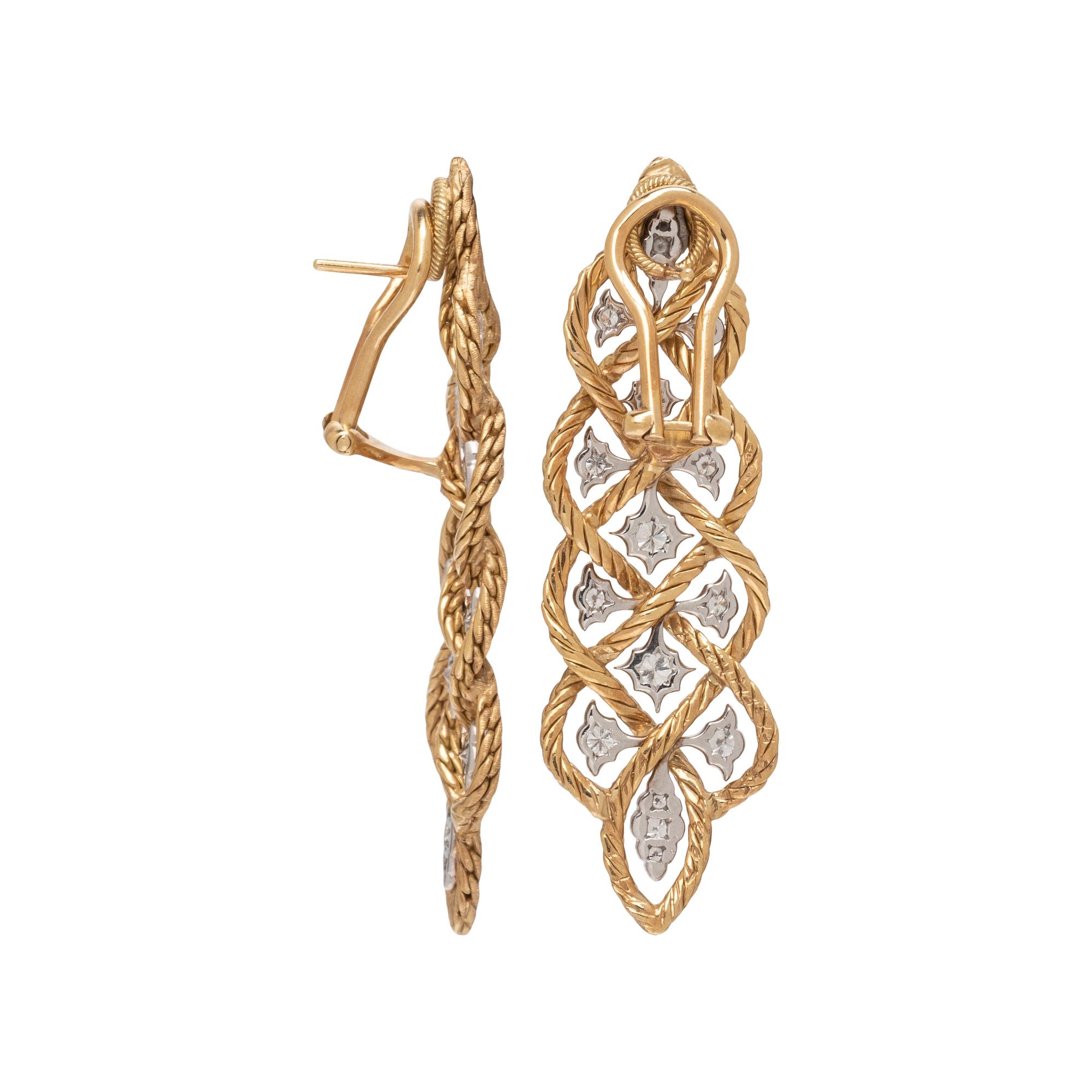 BUCCELLATI, BICOLOR GOLD AND DIAMOND EARRINGS