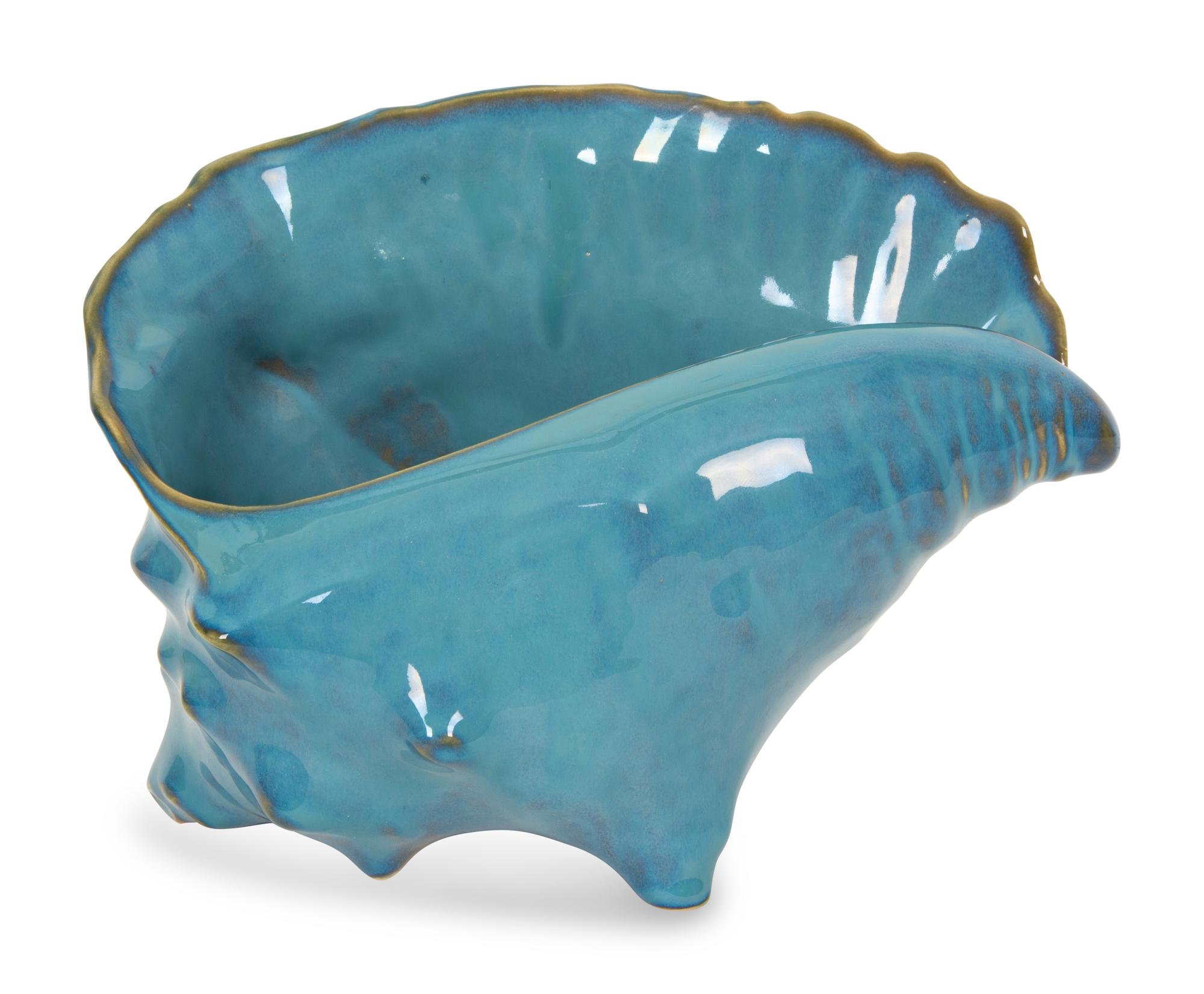 A Roseville Blue Glazed Porcelain Model of a Conch Shell