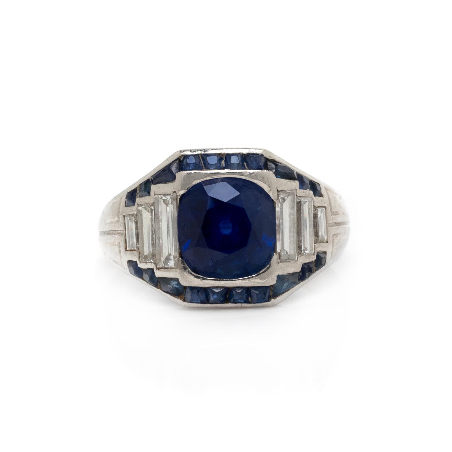 CARTIER, ART DECO, KASHMIR SAPPHIRE AND DIAMOND RING