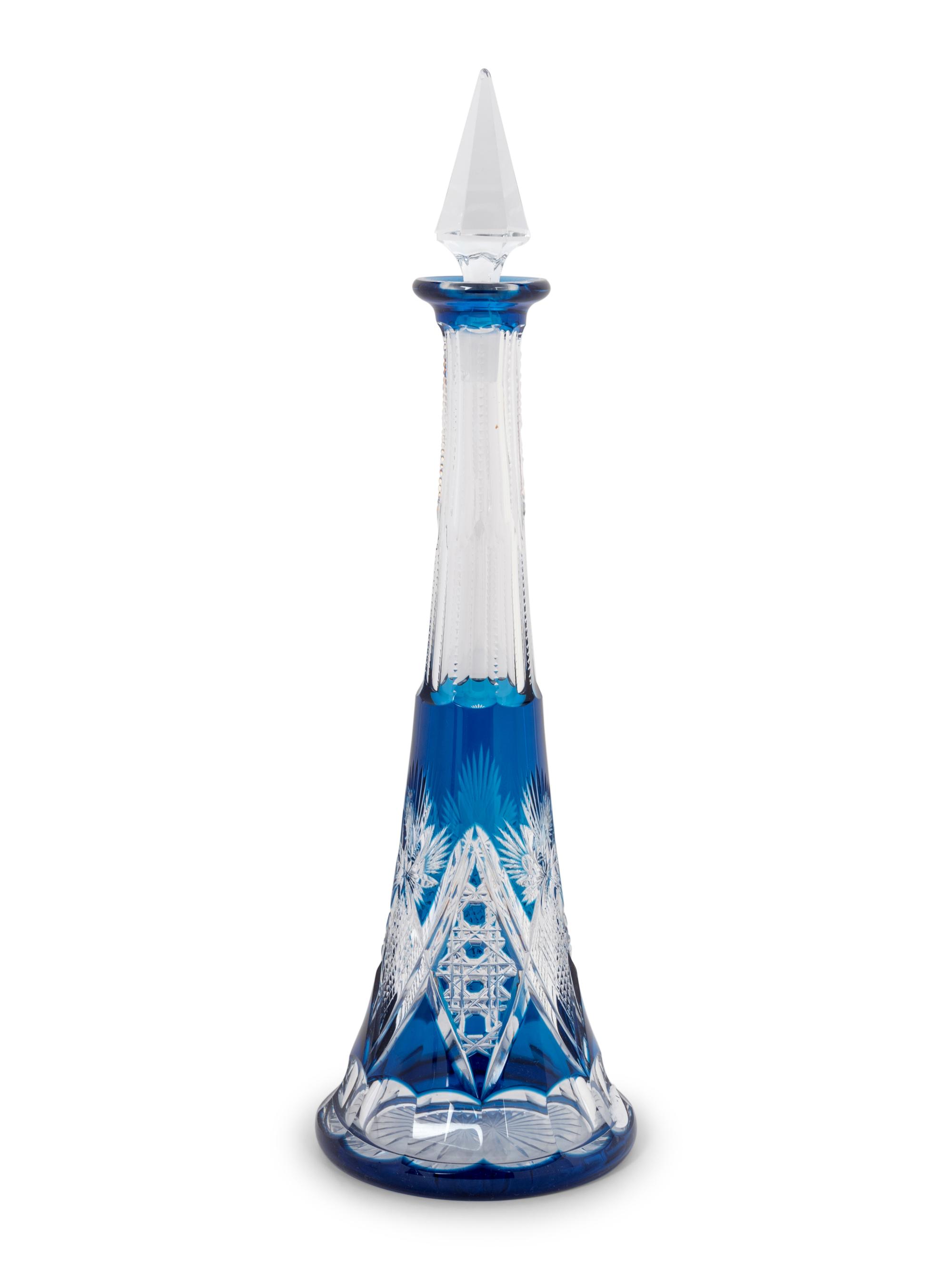 Two Cut-to-Clear Glass Decanters