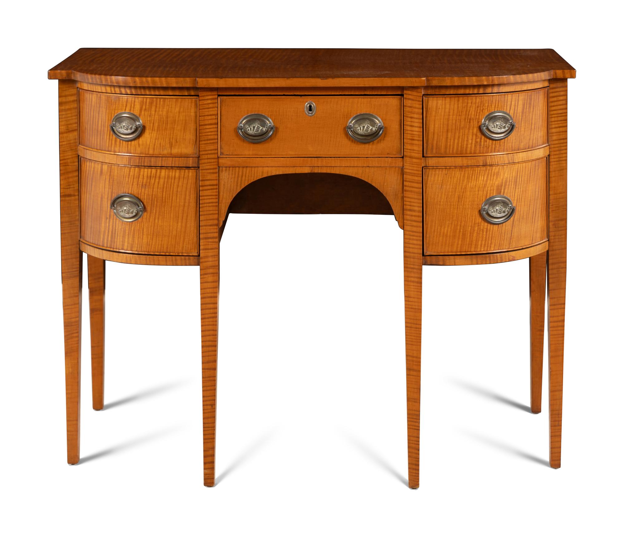 A Federal Style Tiger Maple Bowfront Sideboard