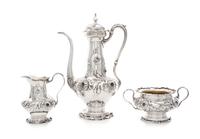 An American Silver Three-Piece Coffee Service, Gorham Mfg. Co., Providence, RI, comprising a coffee pot, creamer and sugar, each body w