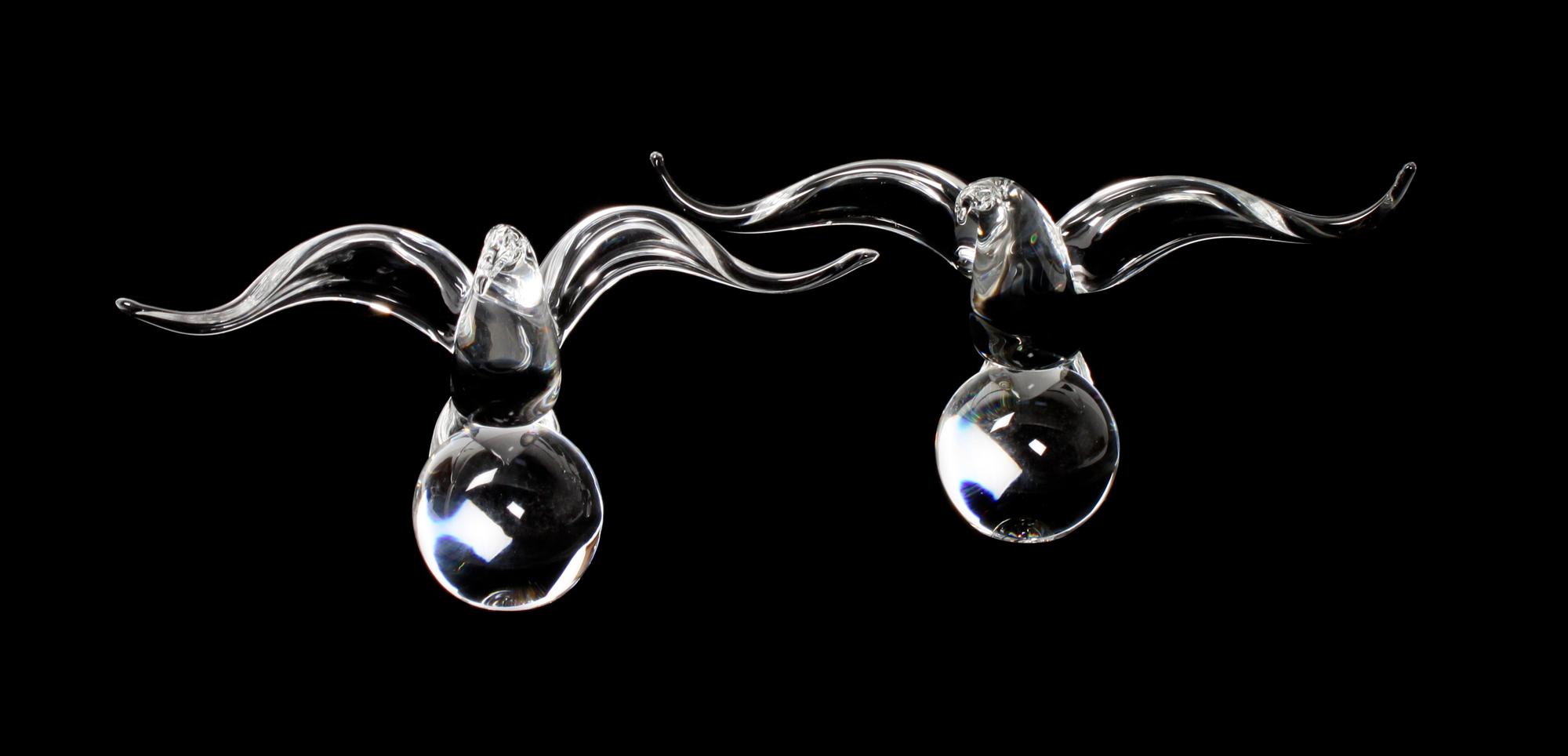 Three Steuben Birds in Flight Height 10 1/2 x 10 inches
