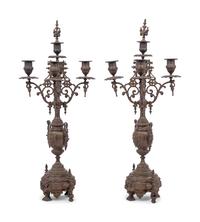 A Pair of French Neoclassical Bronze Four-Light Candelabra