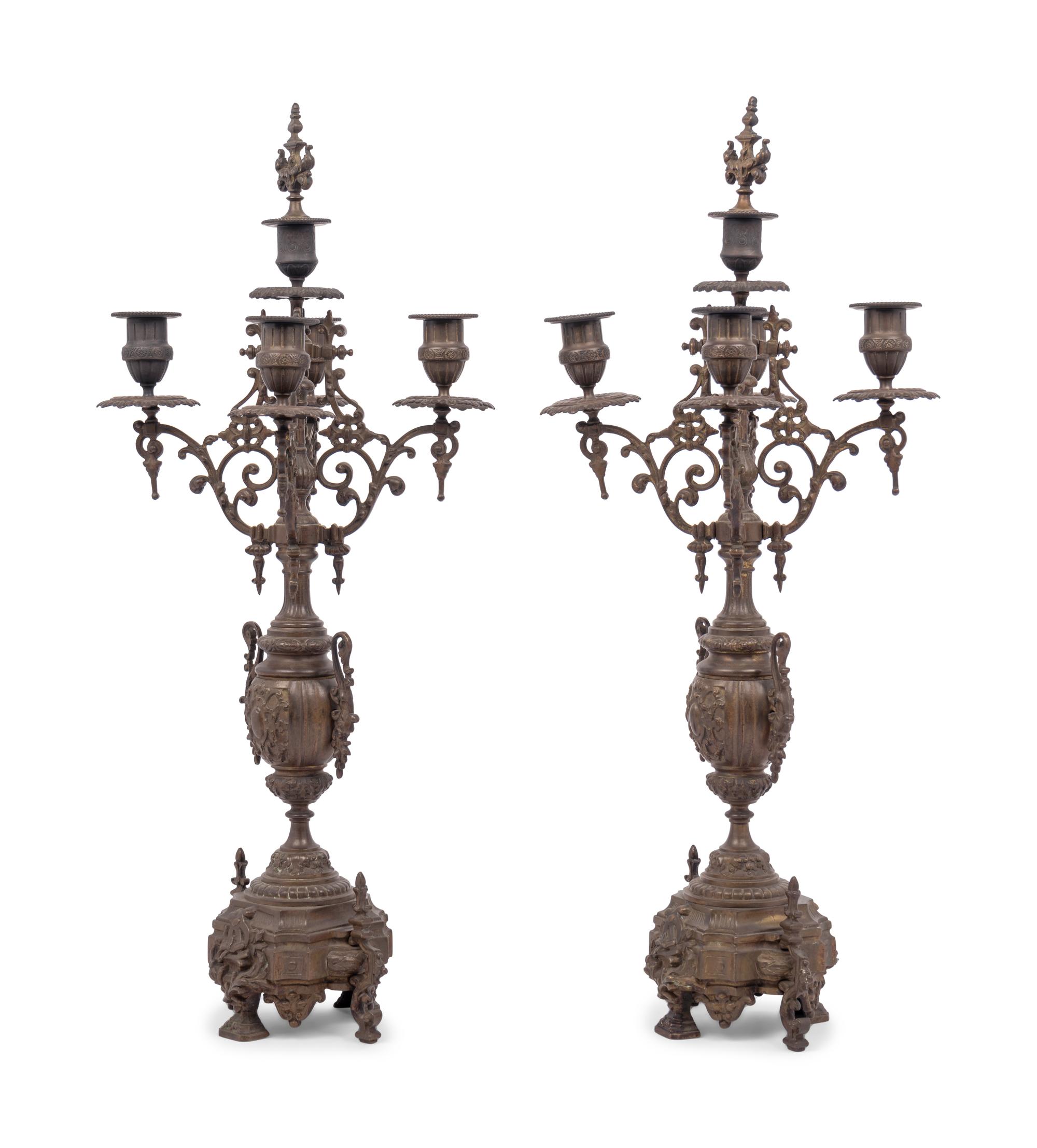 A Pair of French Neoclassical Bronze Four-Light Candelabra