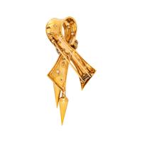 FRENCH, RETRO, YELLOW GOLD, PLATINUM AND DIAMOND RIBBON PIN
