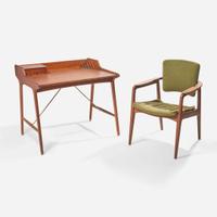 Svend Åge Madsen (Danish, 20th century) and Sigvard Bernadotte (Swedish, 1907-2002) Teak Writing Desk and Pivoting Armchair, K. Knudsen & Son and France & Daverkosen, Denmark, circa 1950s