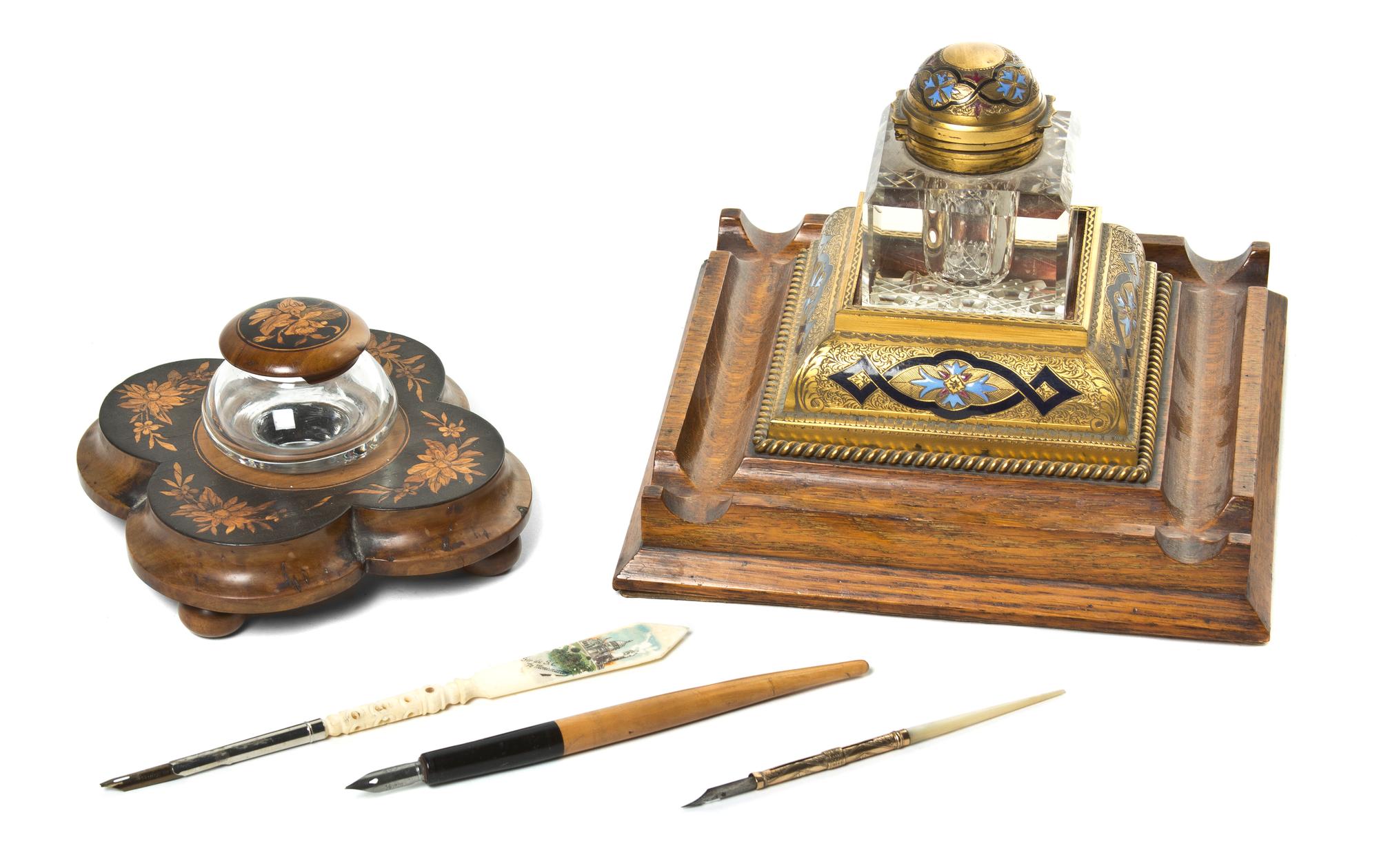 Two Continental Ink Stands, Width of first 8 1/4 inches.