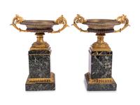 A Pair of Continental Gilt Bronze and Marble Tazze Ornaments