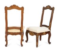 A Set of Six Louis XV Style Parcel Gilt Mahogany Dining Chairs