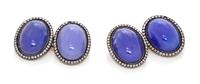 A Pair of Silver Topped Yellow Gold, Chalcedony and Diamond Cufflinks, 12.00 dwts.