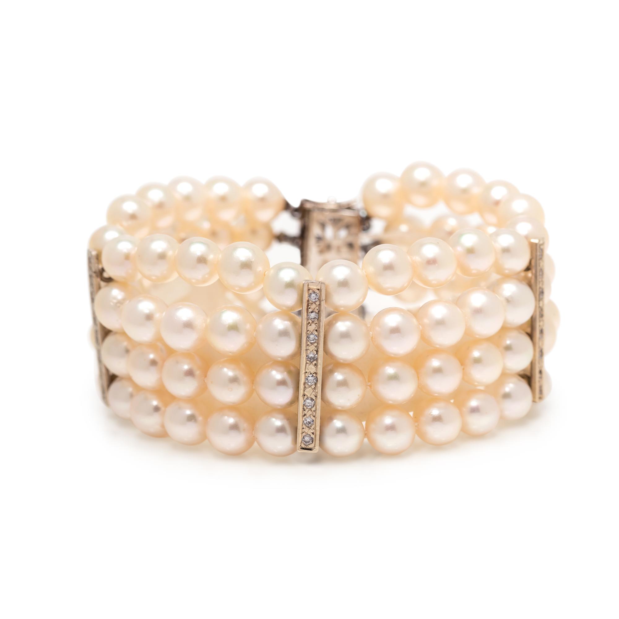 CULTURED PEARL AND DIAMOND BRACELET