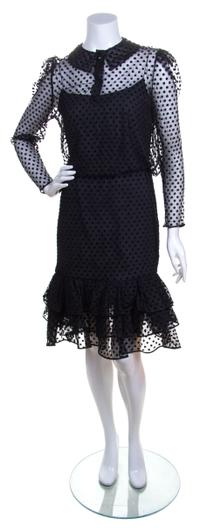A Christian Dior Black Swiss Dot Cocktail Dress, Size 8.