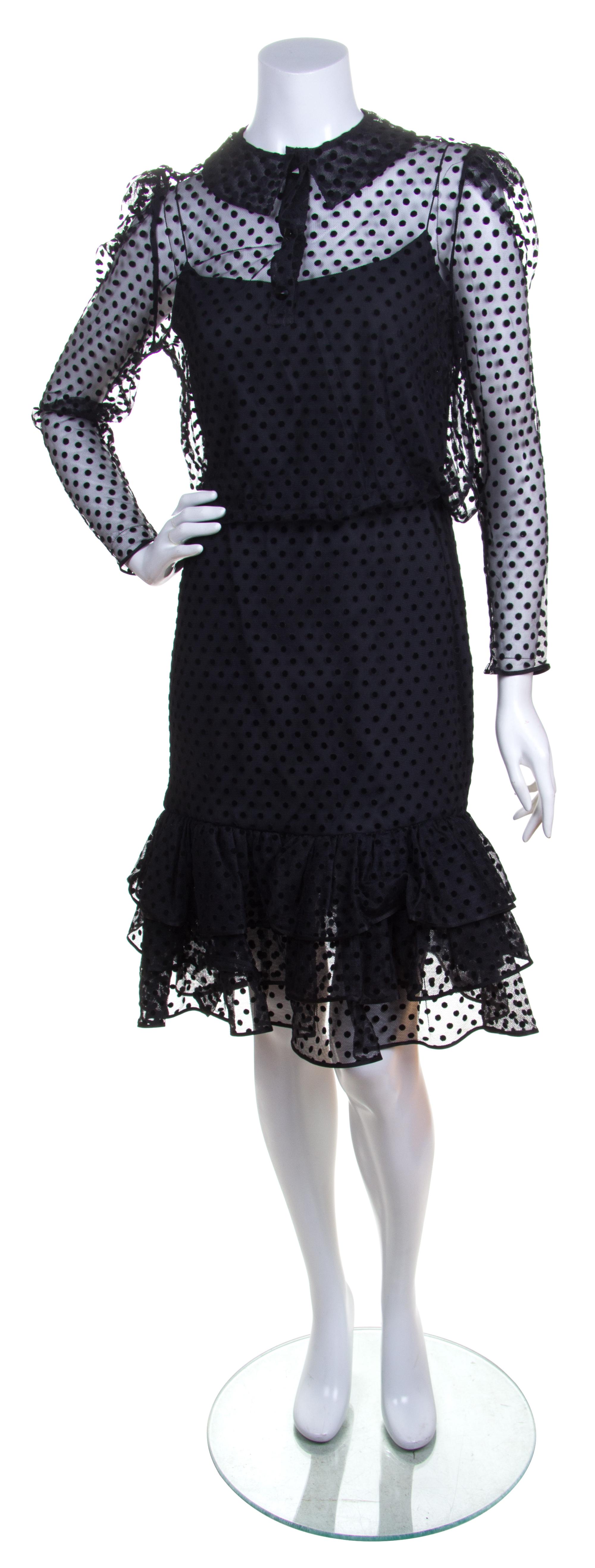 A Christian Dior Black Swiss Dot Cocktail Dress, Size 8.