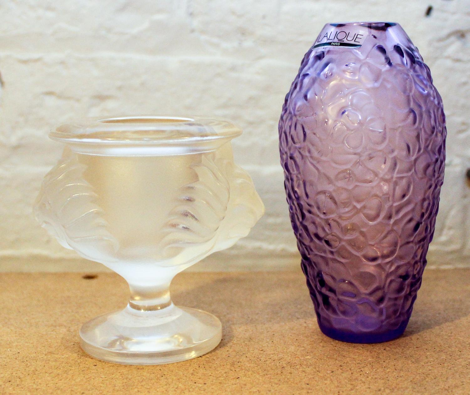 Two Lalique Frosted Glass Vases. Height of taller 5 1/2 inches.