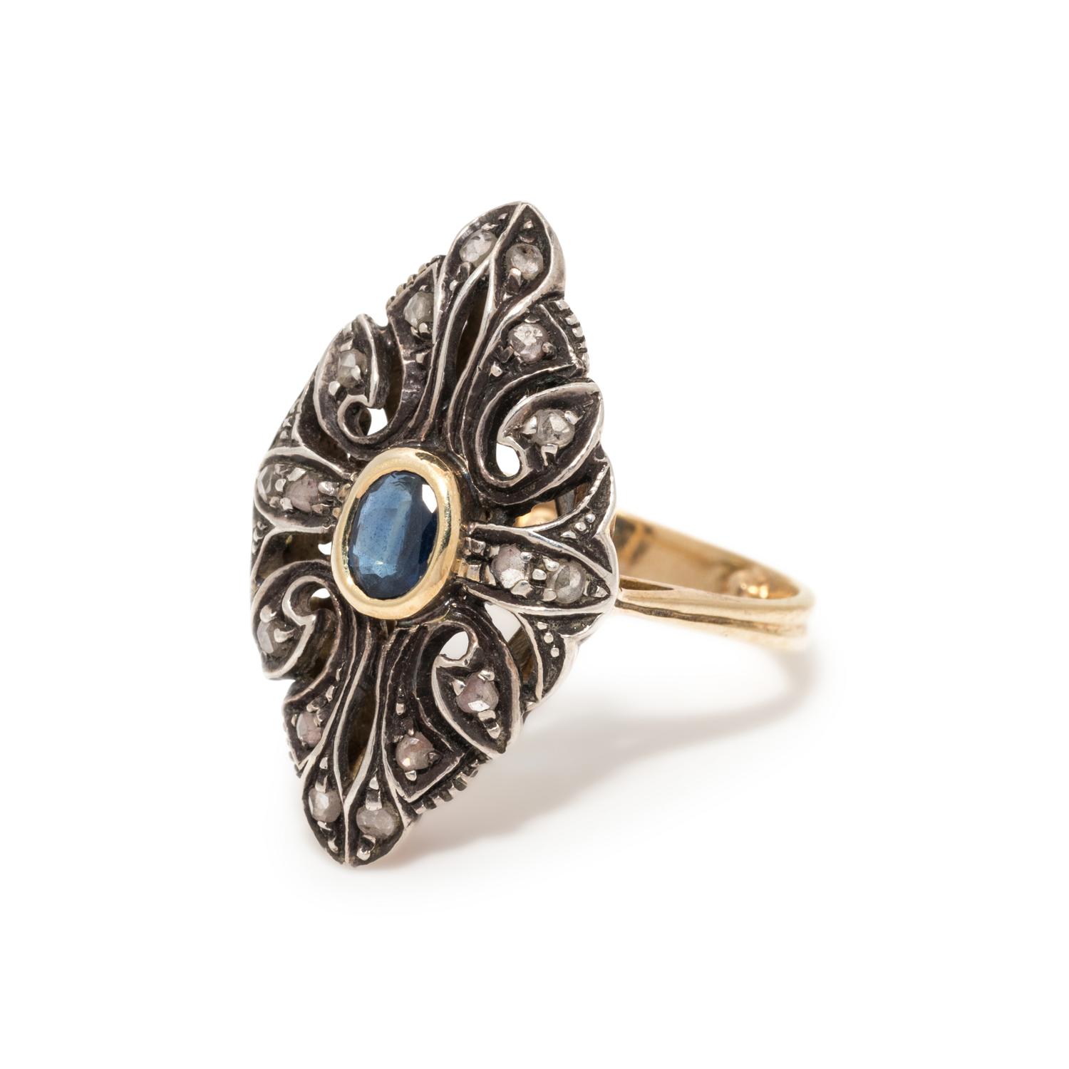 ANTIQUE, SAPPHIRE AND DIAMOND RING
