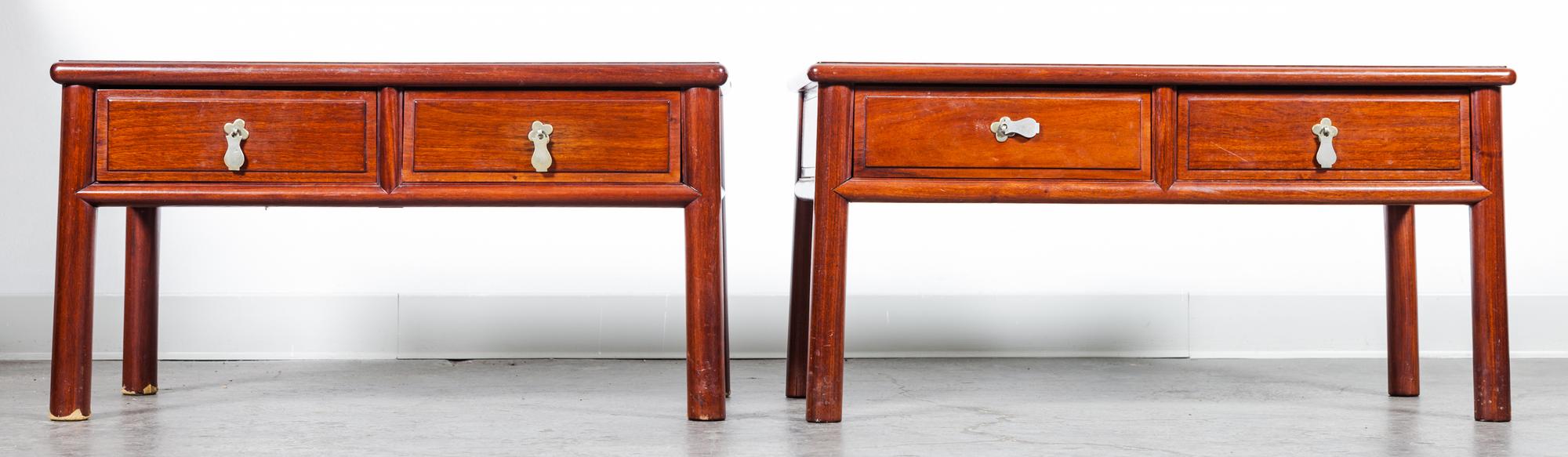 A Pair of Chinese Rosewood Low Cabinets Height 16 1/2 inches.
