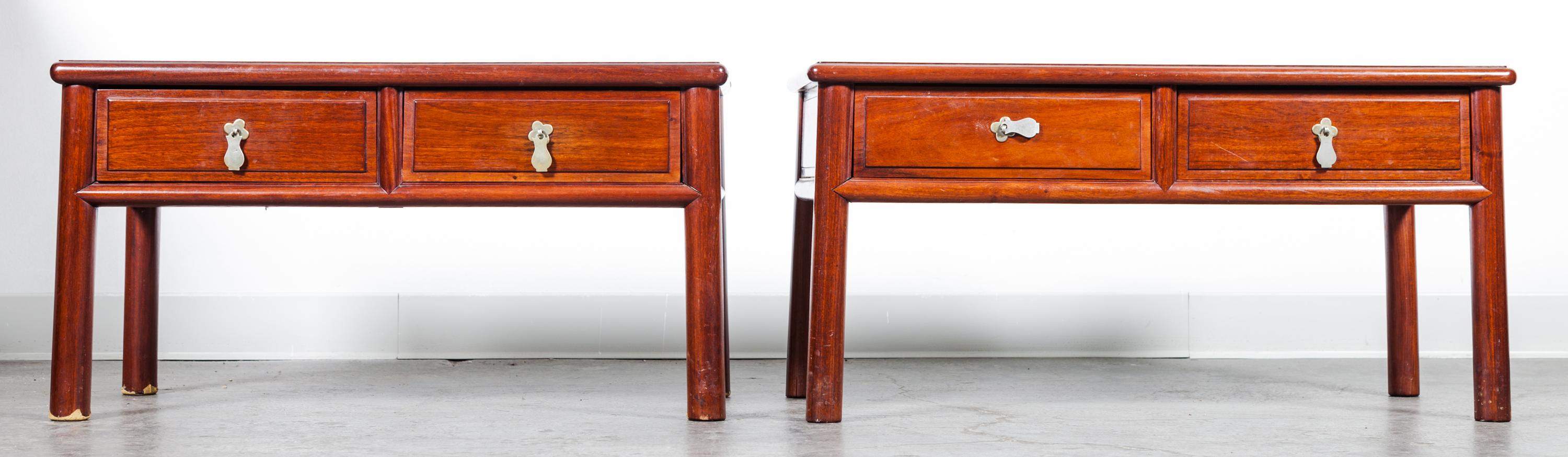A Pair of Chinese Rosewood Low Cabinets Height 16 1/2 inches.