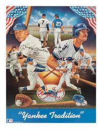 A Mickey Mantle and Don Mattingly Yankee Tradition Poster Signed Autograph Sports Impressions Poster (Beckett Authentication Services Letter BAS Certified),