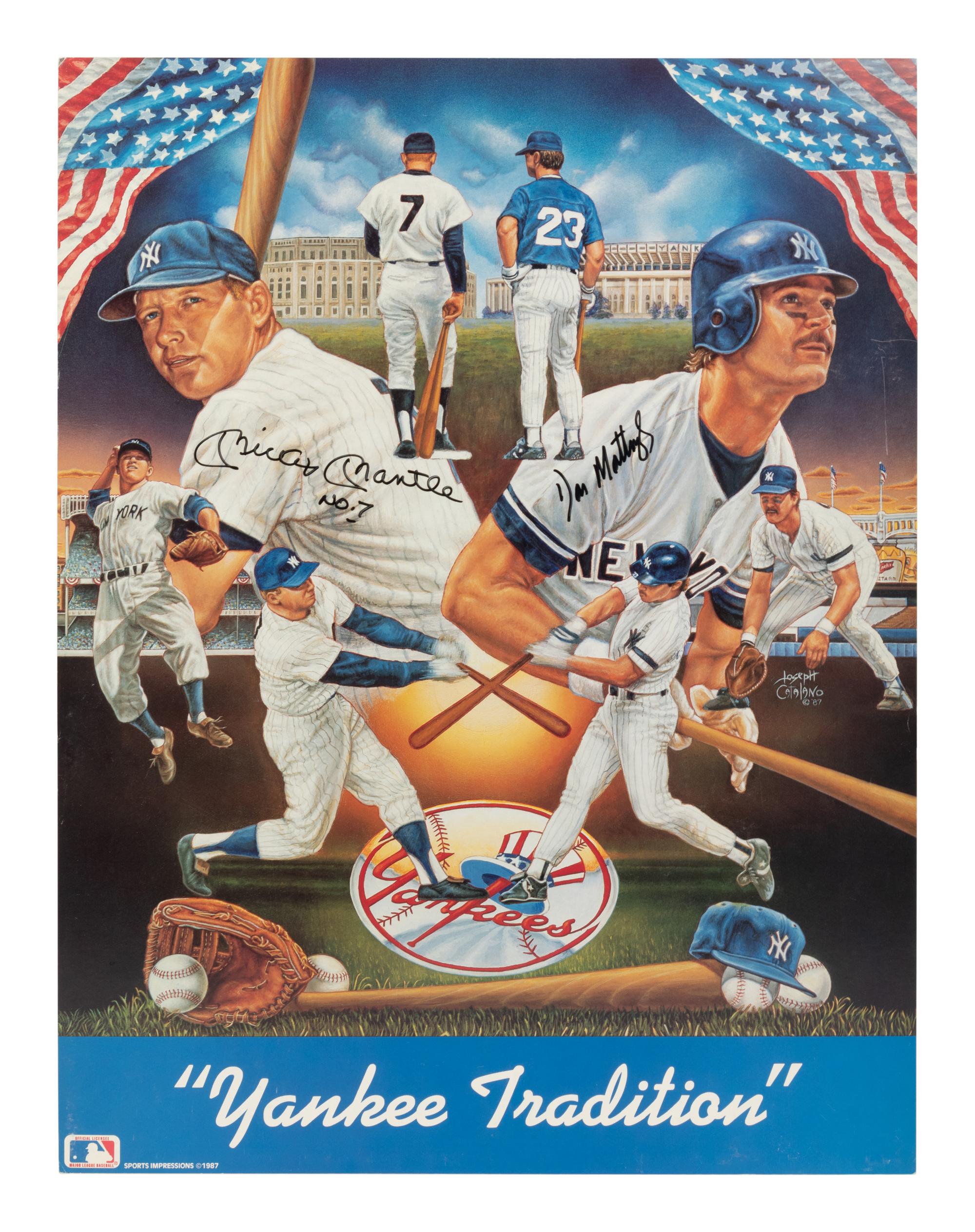 A Mickey Mantle and Don Mattingly Yankee Tradition Poster Signed Autograph Sports Impressions Poster (Beckett Authentication Services Letter BAS Certified),