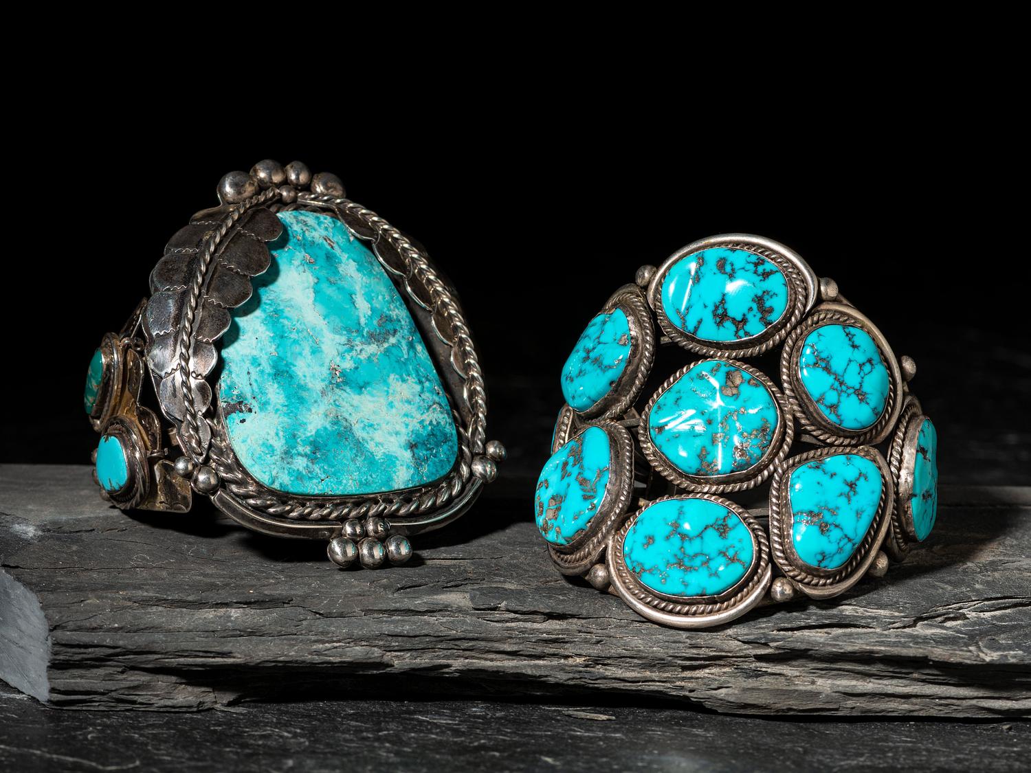 Large Navajo Silver and Turquoise Cuff Bracelets