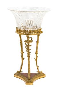 A French Empire Style Gilt Bronze and Cut Glass Tazza Height 13 1/4 inches. — 19TH CENTURY